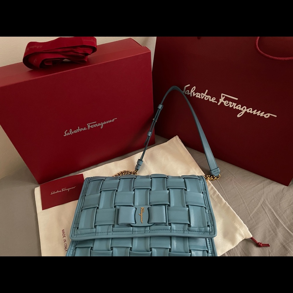 Ferragamo Viva Bow Bag in Scandinavian Blue NWT